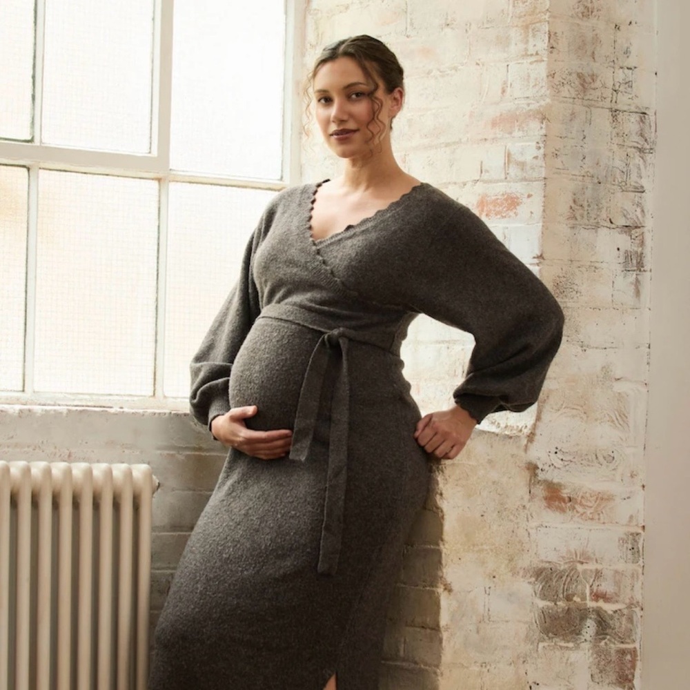 Maternity Knit Wrap Dress - winter baby shower!